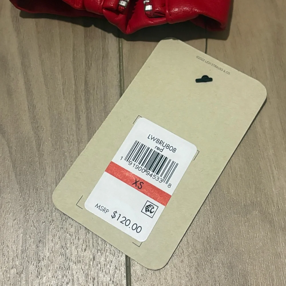 NWT Levi's Vibrant Red Leather Biker Jacket - Picture 3 of 4